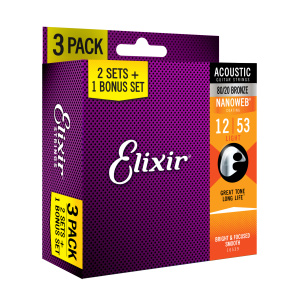 ELIXIR 3X2 PACK 11052 ACOUSTIC 80/20 BRONZE NANOWEB